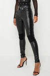 Black Croc Faux Leather Panel Trousers