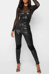 Black Croc Faux Leather Panel Trousers