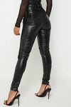 Black Croc Faux Leather Panel Trousers