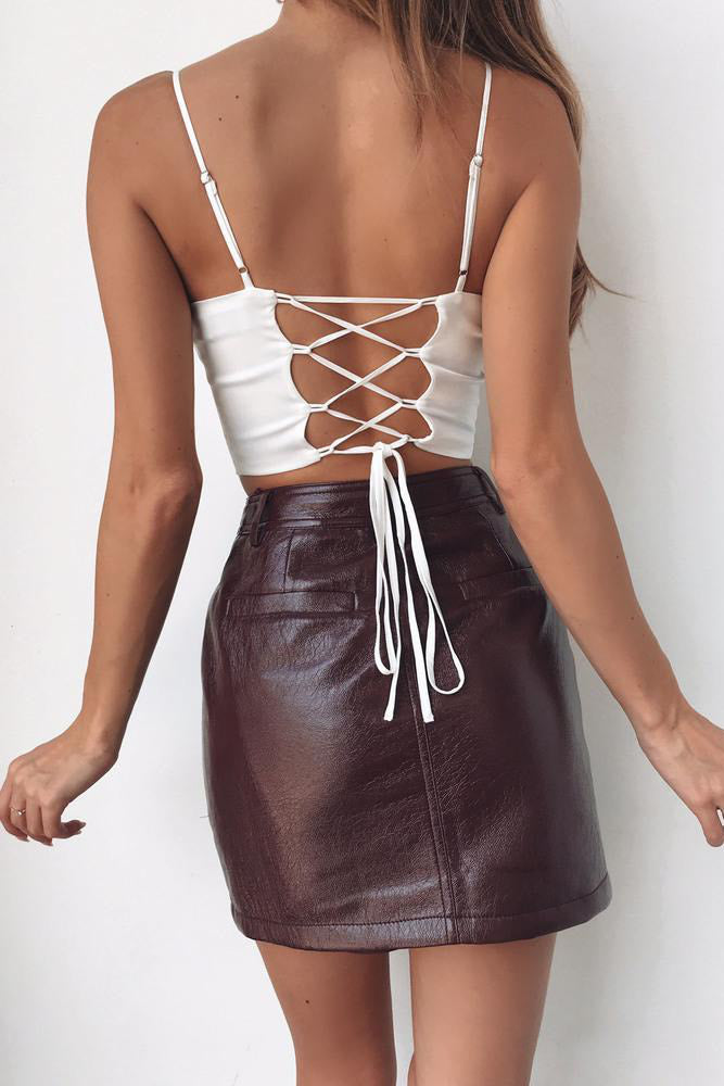 White Cupped Lace Back Crop Top