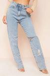 Light Wash Distressed Ripped Straight Leg Jeans