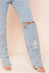 Light Wash Distressed Ripped Straight Leg Jeans
