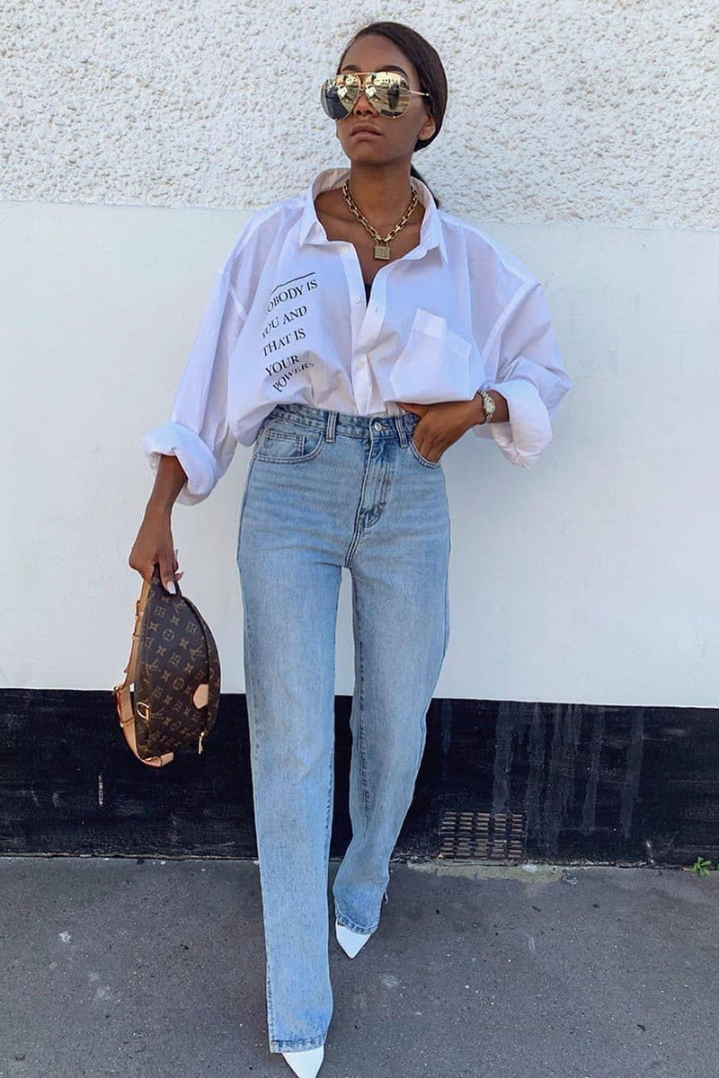 Light Wash Split Hem Straight Leg Denim Jeans