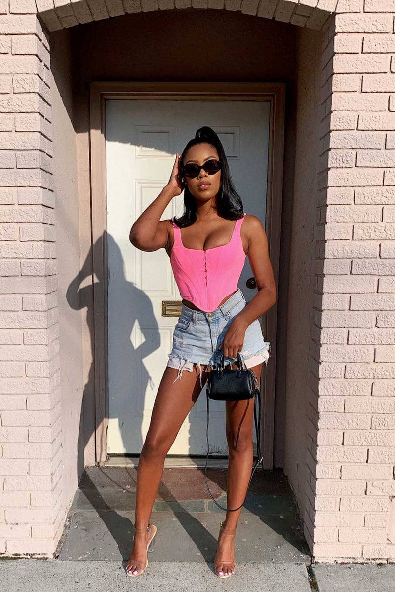 Pink Boned Corset Crop Top