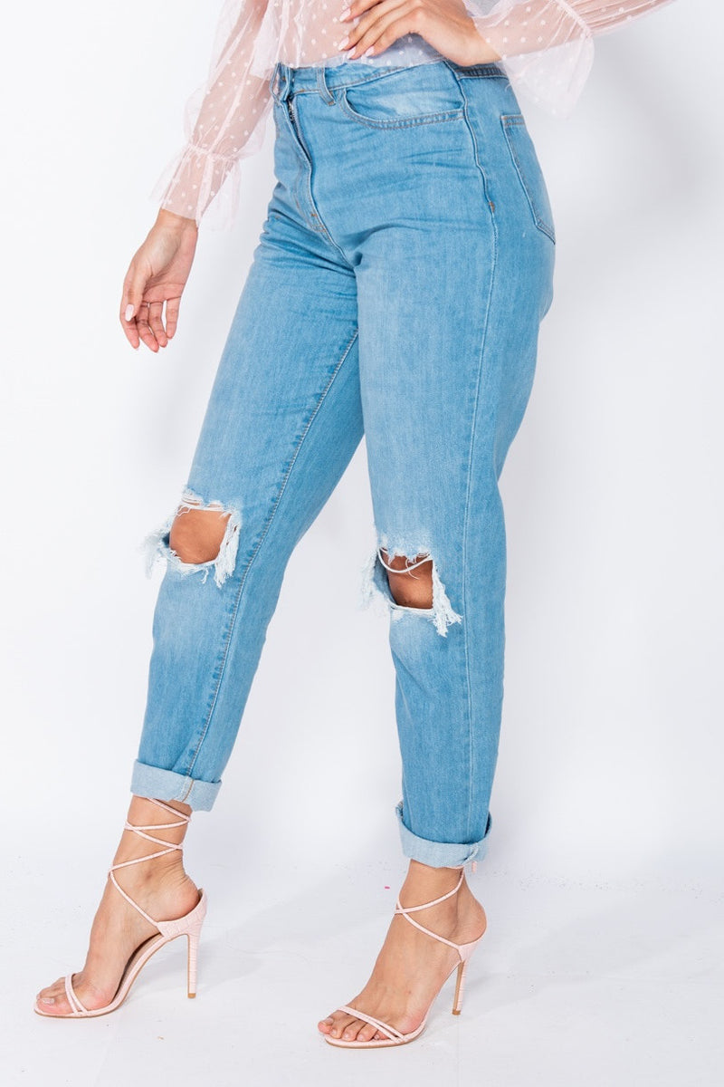Light Wash Ripped High Waisted Boyfriend Jeans