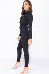 Washed Black Denim Western Belt Jumpsuit
