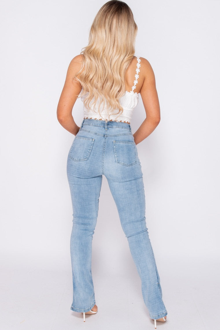 Light Wash Side Split Hem Denim Jeans