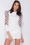 White Polka Dot Organza Puff Sleeve Mini Dress