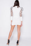 White Polka Dot Organza Puff Sleeve Mini Dress