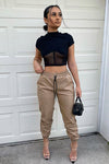 Black Mesh Ribbed Corset Crop Top