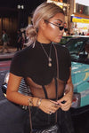 Black Mesh Ribbed Corset Crop Top