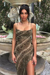 Brown Snake Print Sheer Maxi Dress