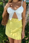White Split Front Lace Ruched Crop Top
