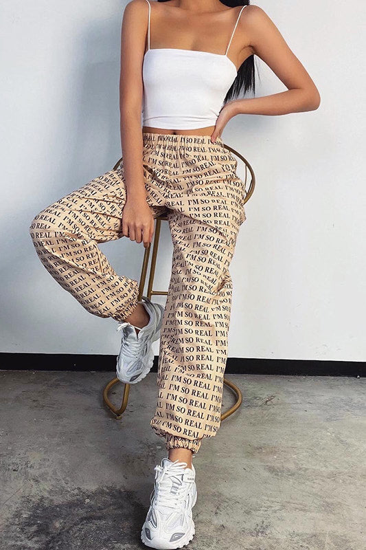 Cream I'm So Real Slogan Joggers