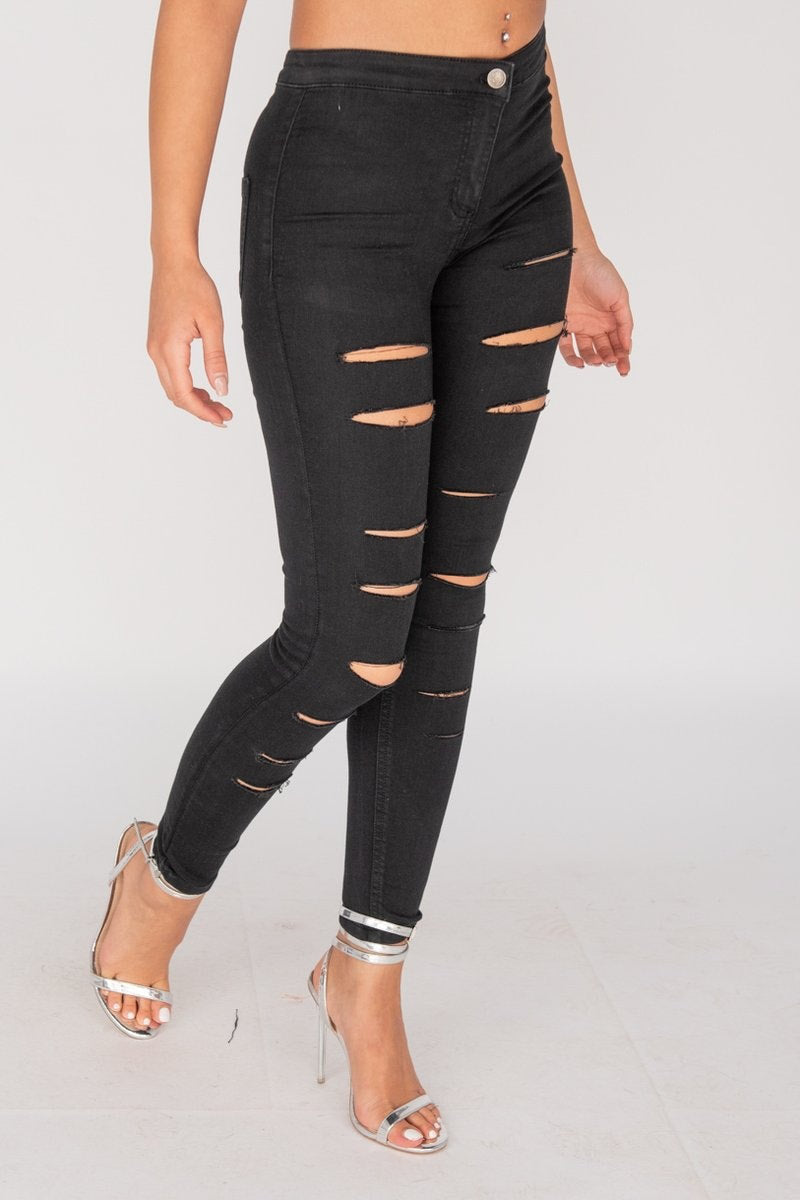 Black Multi Ripped High Waisted Jeans