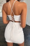 White Ruched Strappy Halterneck Crop Top