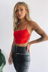 Red Satin Strappy Back Crop Top