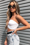 White Satin Ruched Tie Front Crop Top