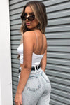 White Satin Ruched Tie Front Crop Top