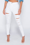 White Multi Slash High Waisted Jeans