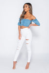 White Multi Slash High Waisted Jeans