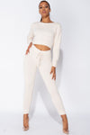 Cream Soft Knitted Chenille Loungewear Set