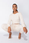 Cream Soft Knitted Chenille Loungewear Set