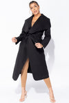 Black Oversized Belted Waterfall Coat