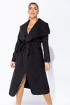 Black Oversized Belted Waterfall Coat