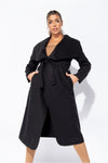 Black Oversized Belted Waterfall Coat