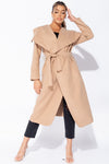 Camel Oversized Belted Waterfall Coat