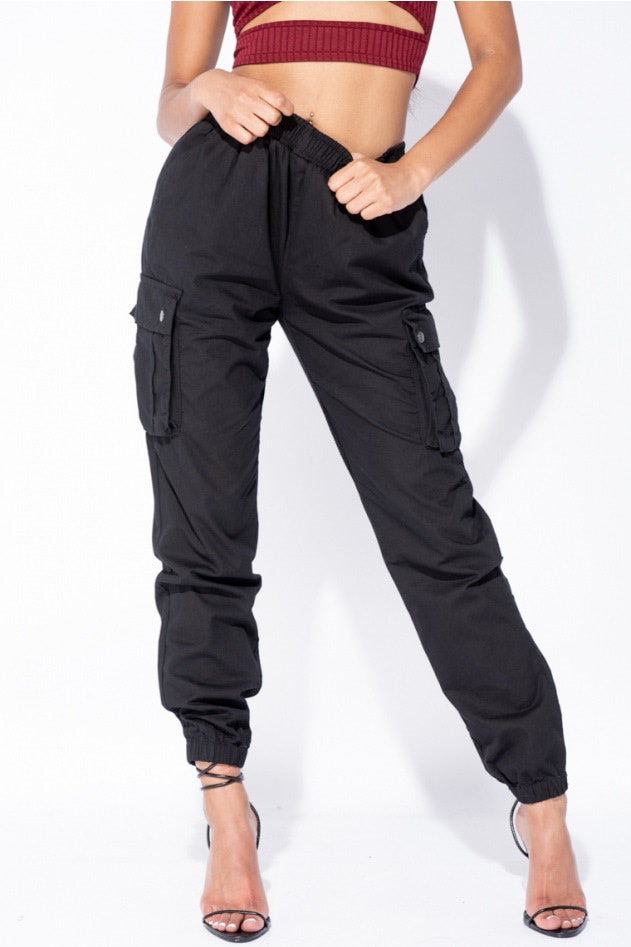 Black Pocket Detail Cargo Trousers