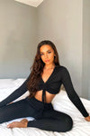 Black Ribbed Ruched Front Loungewear Set