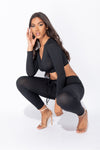Black Ribbed Ruched Front Loungewear Set