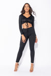 Black Ribbed Ruched Front Loungewear Set