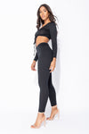 Black Ribbed Ruched Front Loungewear Set