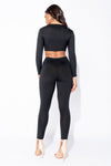 Black Ribbed Ruched Front Loungewear Set
