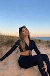 Black Ribbed Ruched Front Loungewear Set