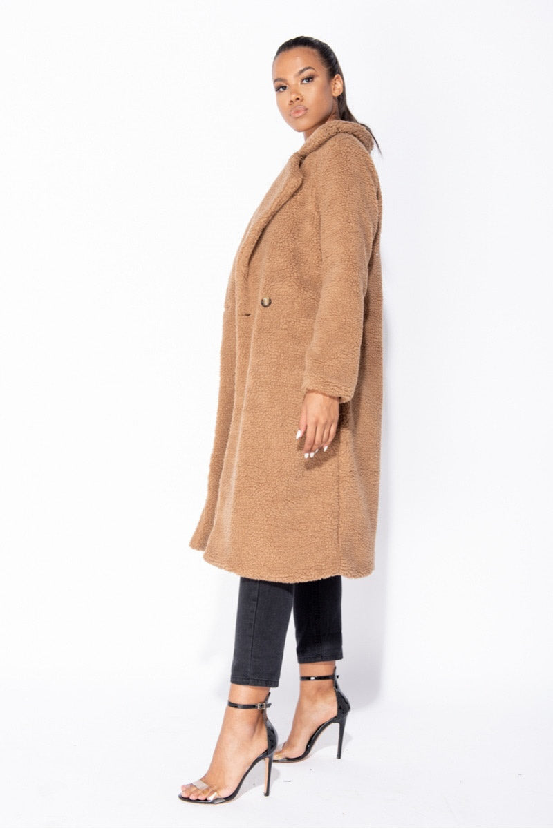 Mocha Longline Borg Teddy Coat