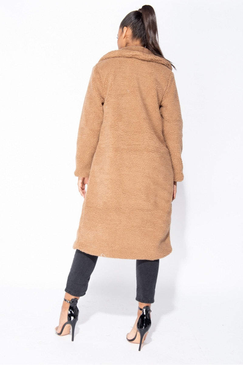 Mocha Longline Borg Teddy Coat