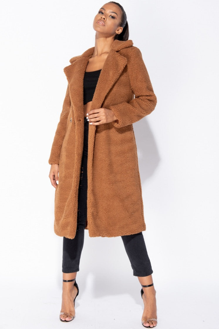 Rust Longline Borg Teddy Coat