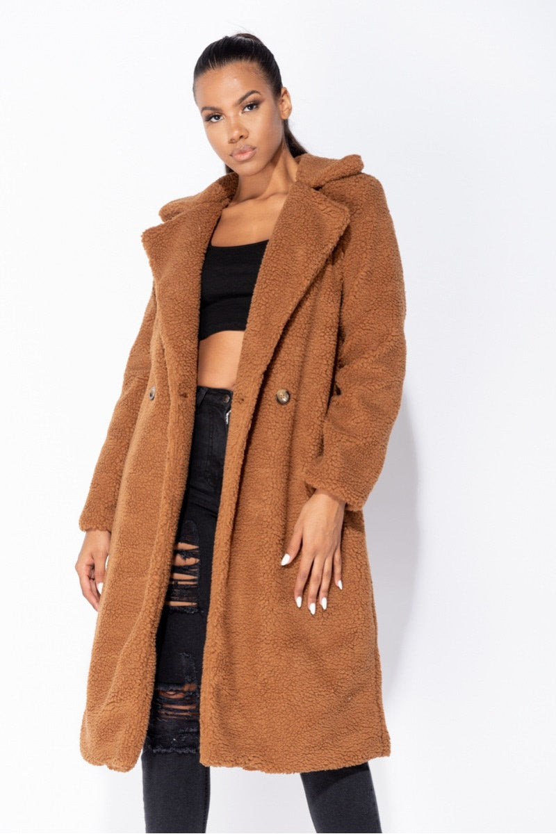 Rust Longline Borg Teddy Coat