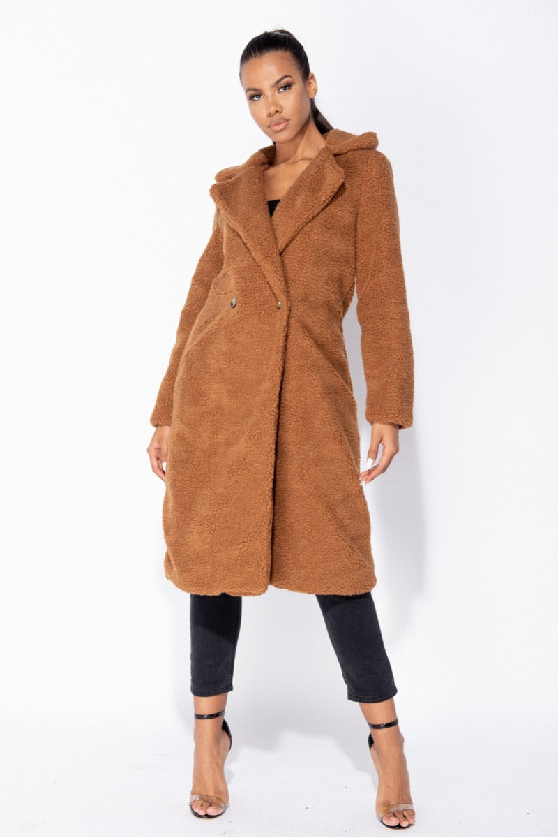 Rust Longline Borg Teddy Coat