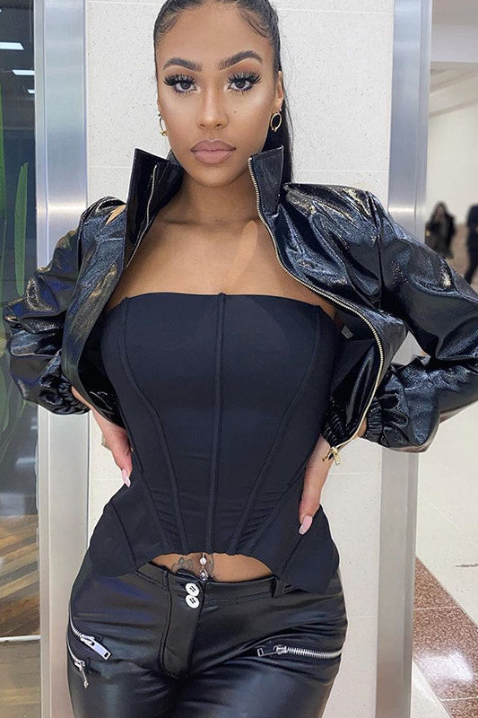 Black Boned Corset Detail Bandeau Top