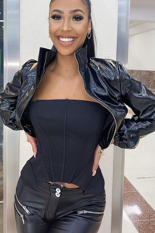 Black Boned Corset Detail Bandeau Top