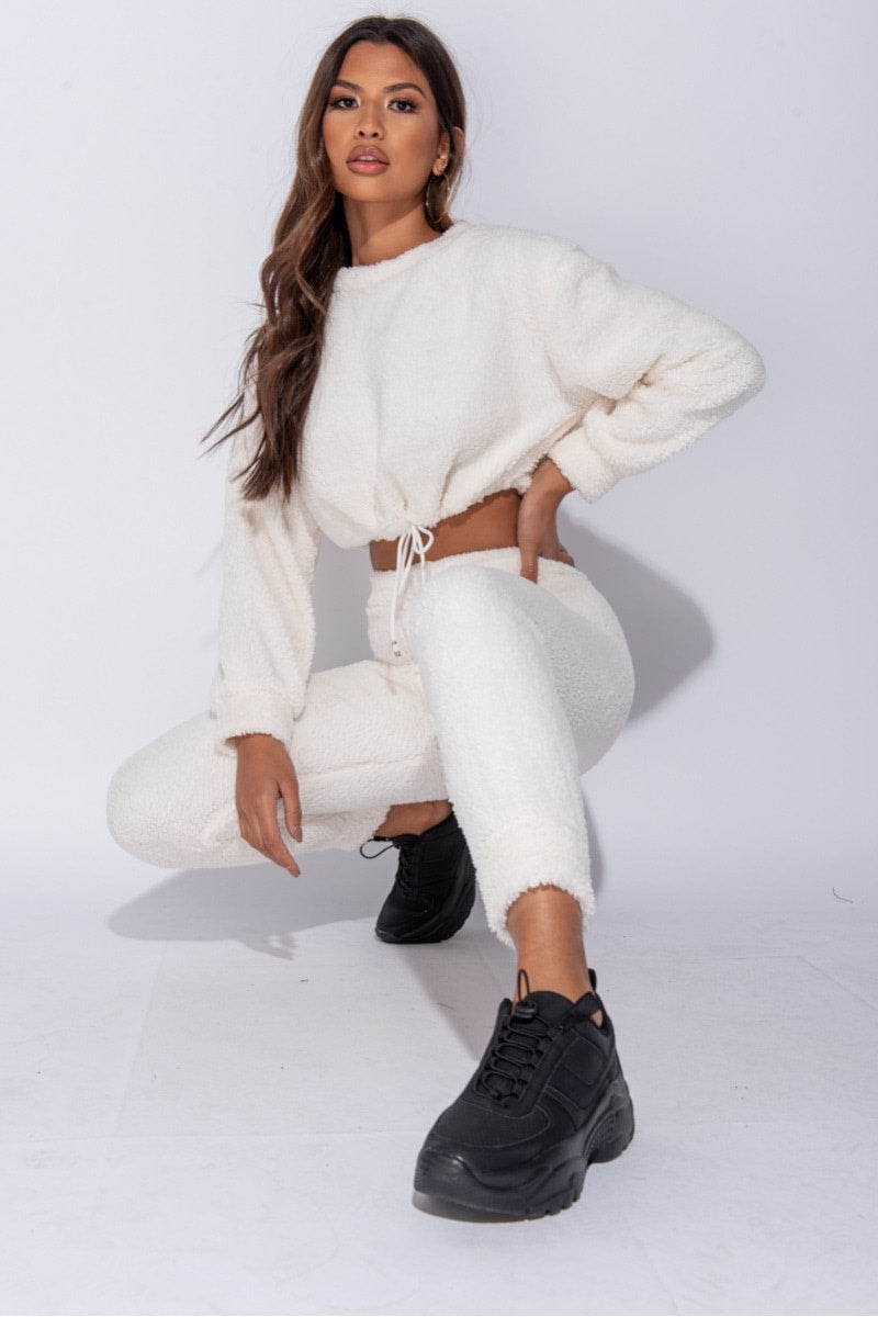 White Teddy Top & Joggers Loungewear Set