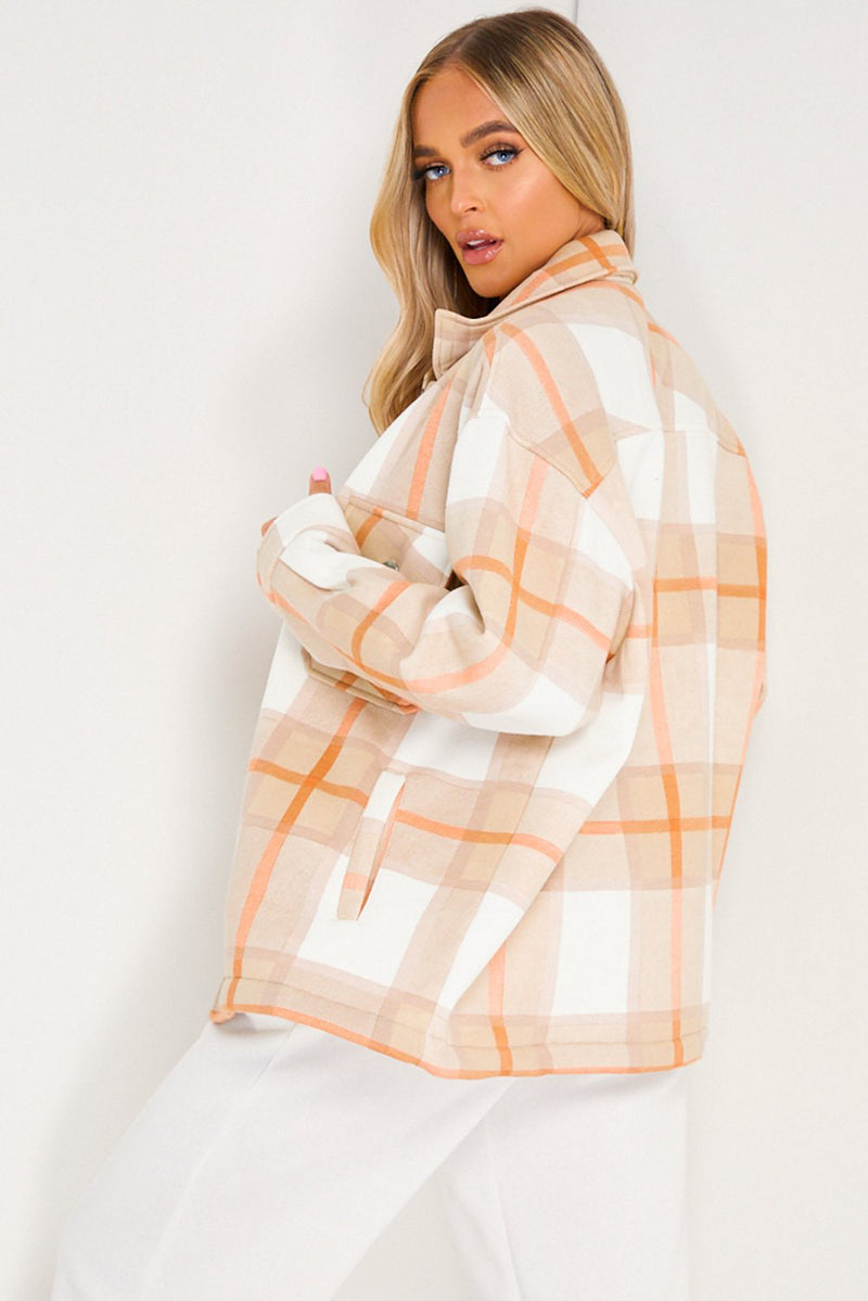 Beige Check Oversized Shacket