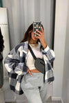 Navy Blue Check Oversized Shacket