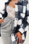 Navy Blue Check Oversized Shacket