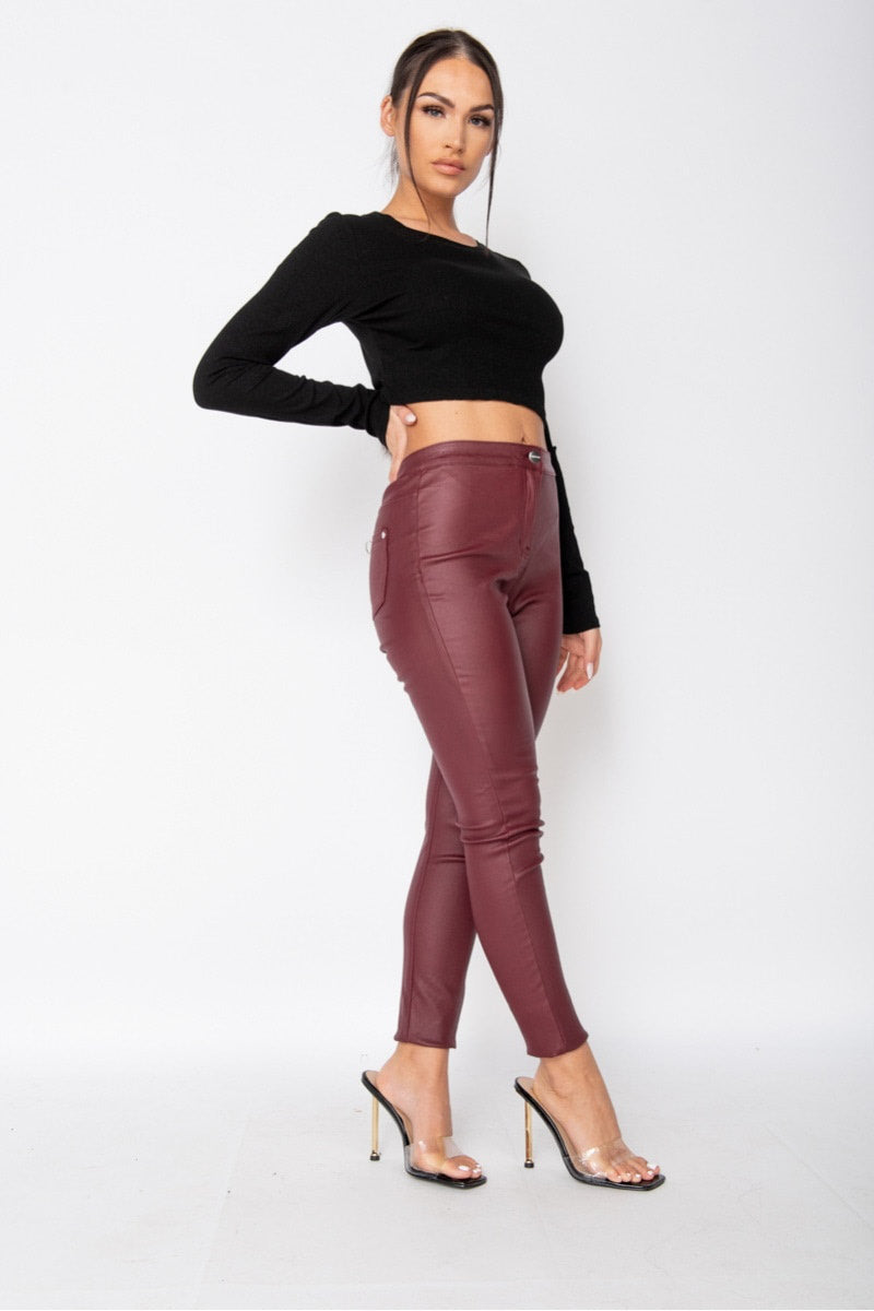 Wine Coated High Waist Skinny Jeans